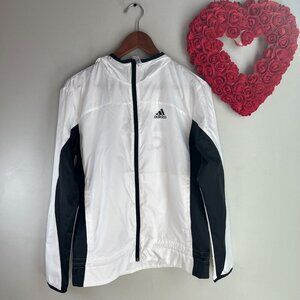 adidas Women's Logo Running Windbreaker Hoodie XS Black White HF2149